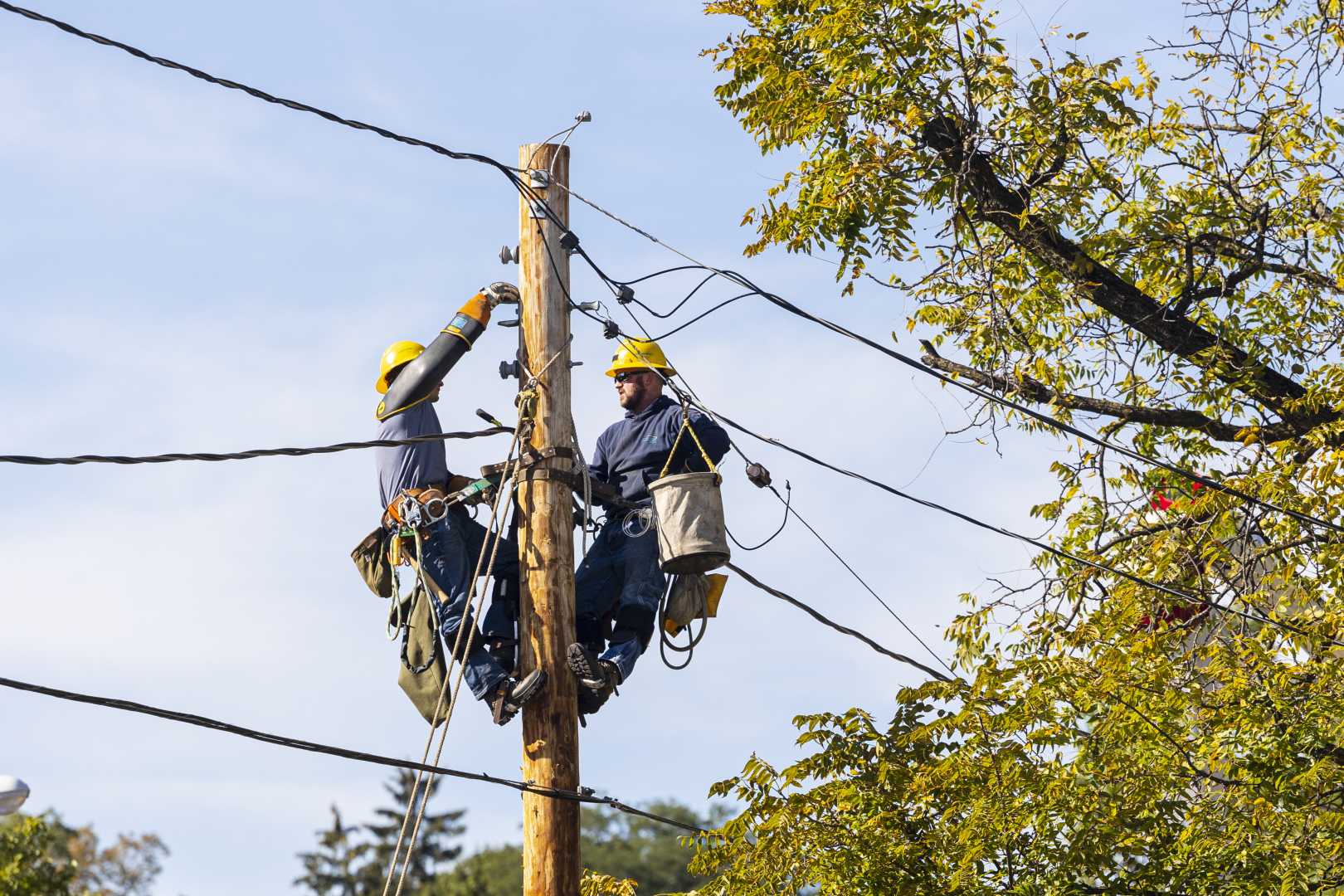 Consumers Energy Grid Workers Repairing Power Lines