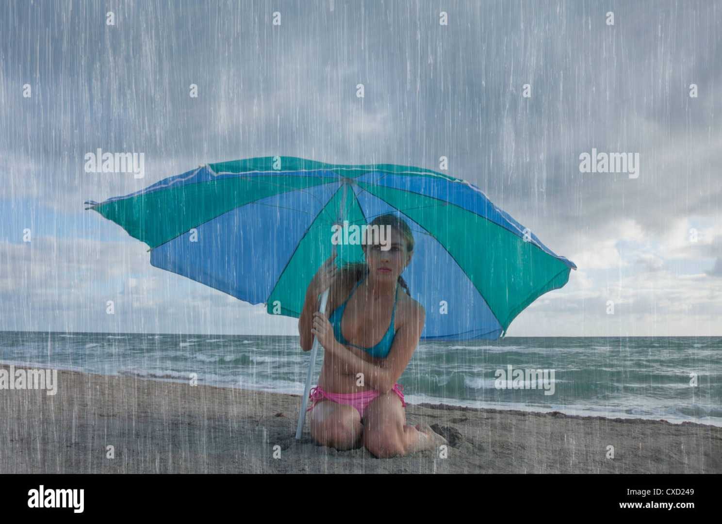 Florida Rainy Weather With Umbrella And Wind