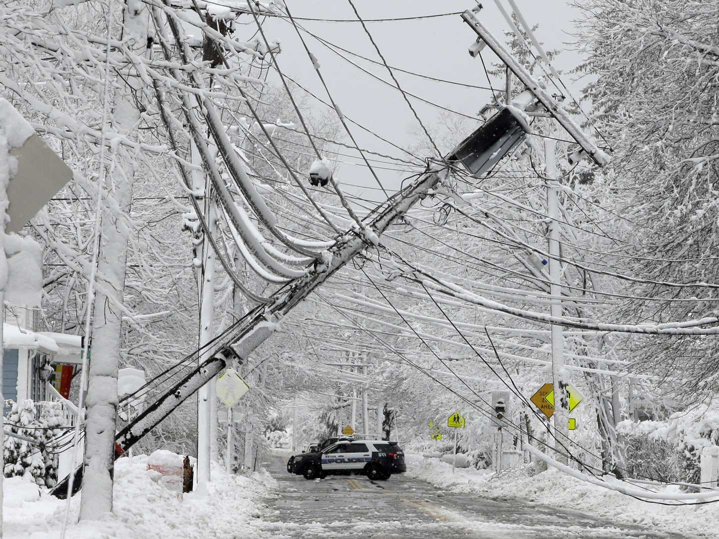 Frozen Power Lines During Winter Storm