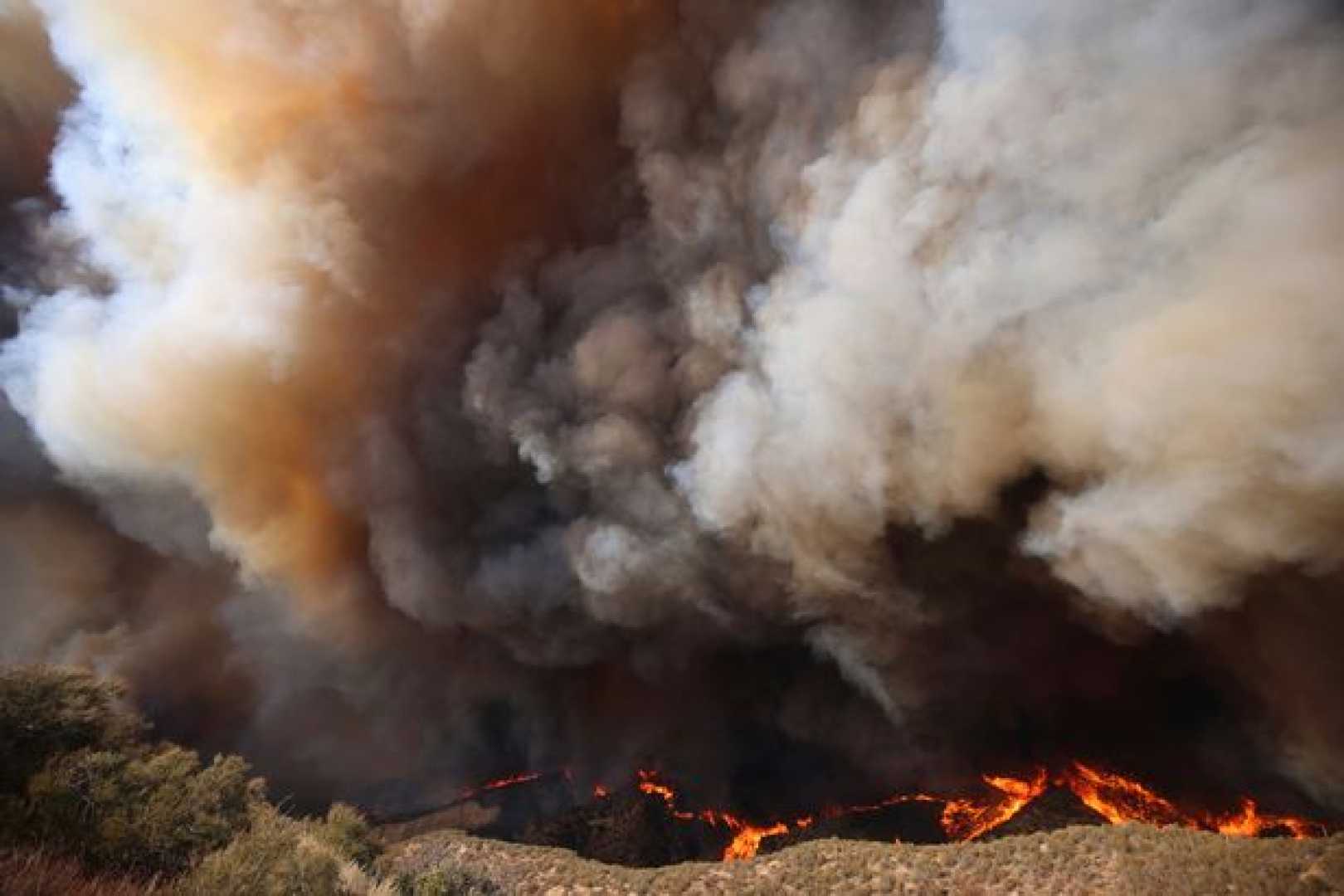 Hughes Fire California Smoke Plumes Aerial View