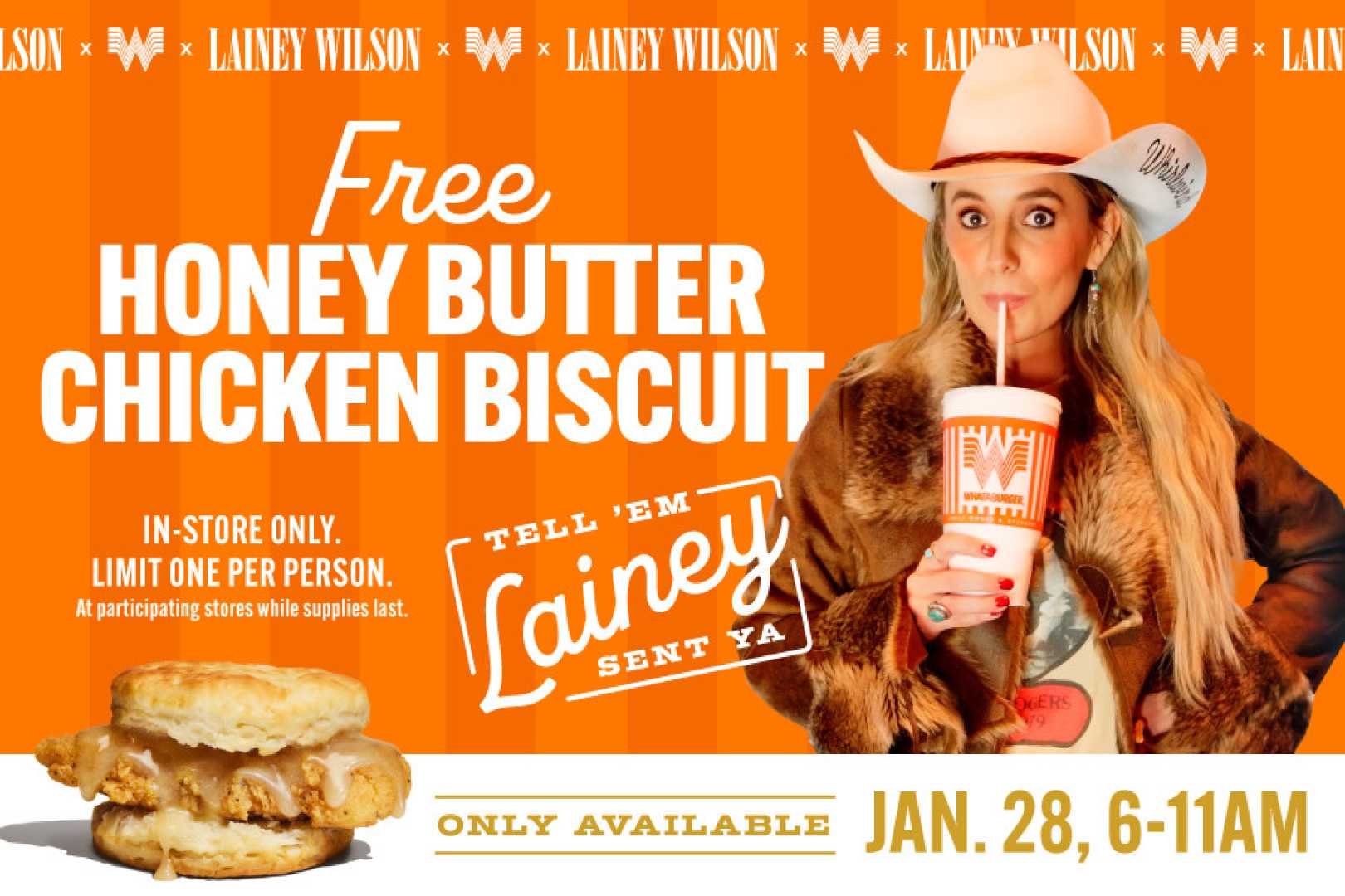 Lainey Wilson Whataburger Honey Butter Chicken Biscuit