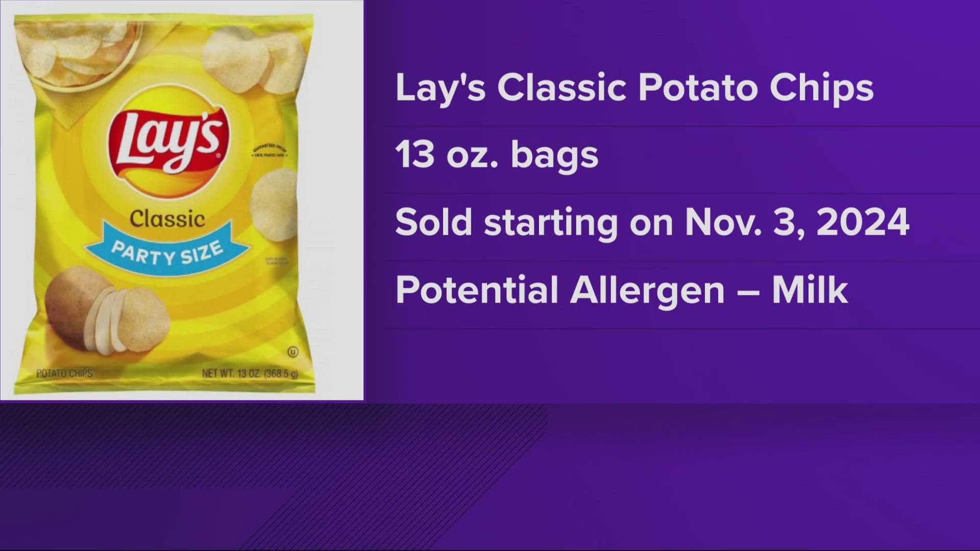 Lay's Classic Potato Chips Recall Fda Milk Allergen