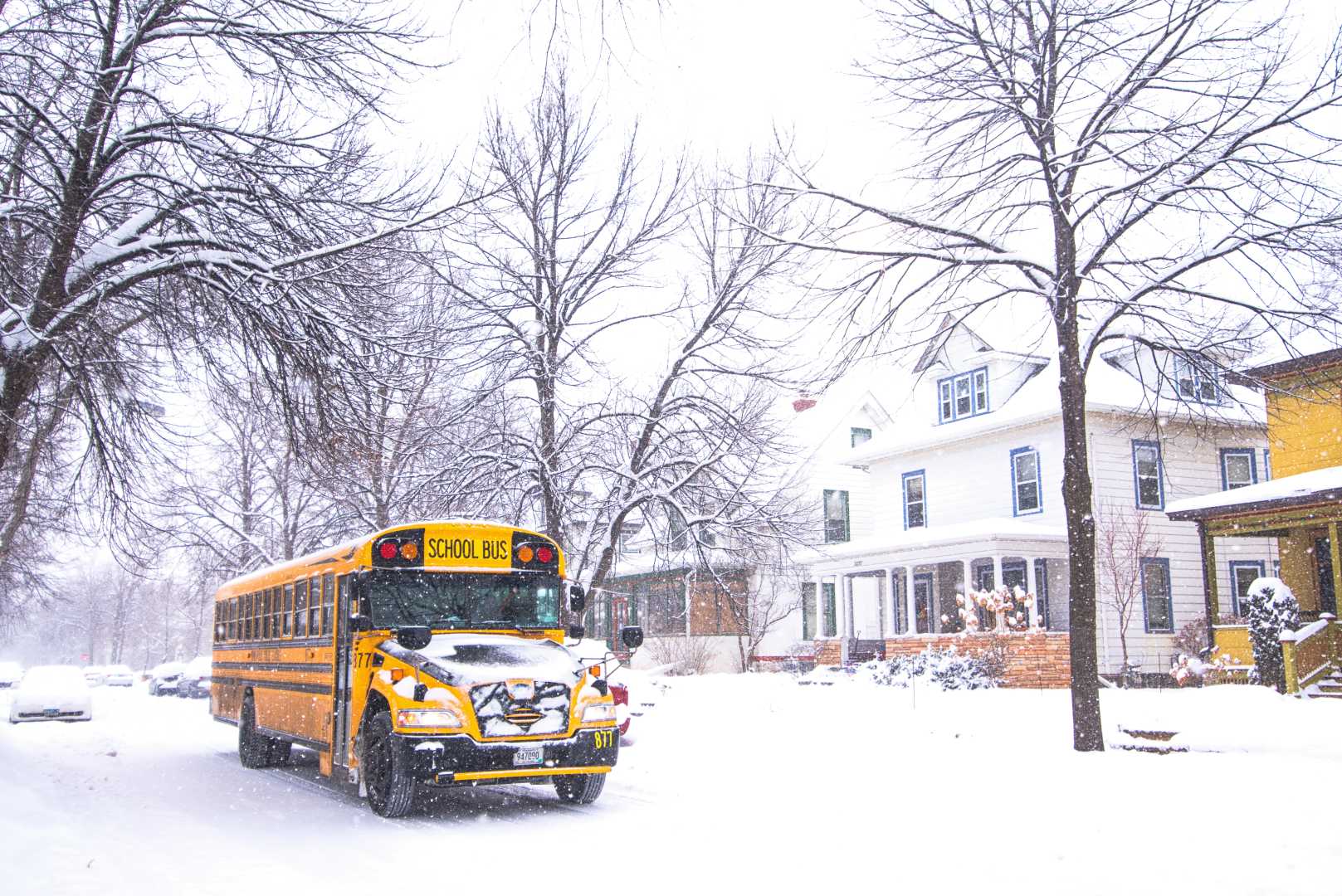 Michigan School Bus Snowy Road Winter Conditions