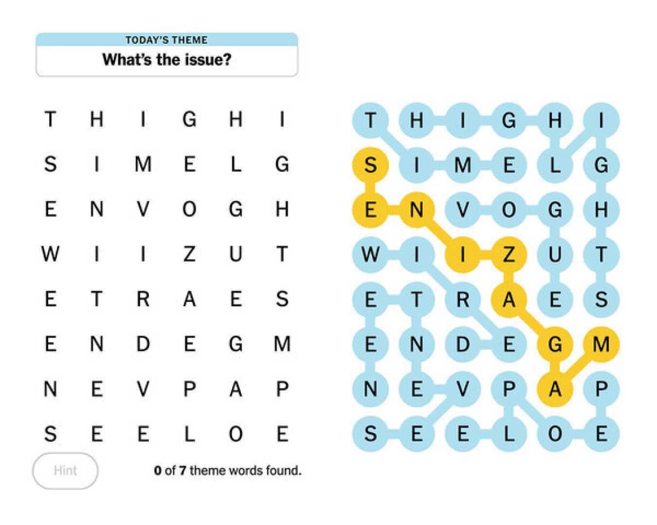 New York Times Strands Puzzle Game Grid