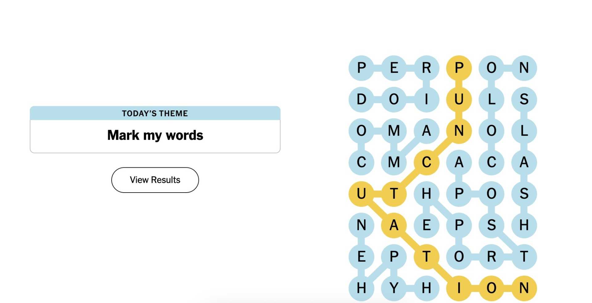 Nyt Strands Puzzle Grid With Highlighted Words