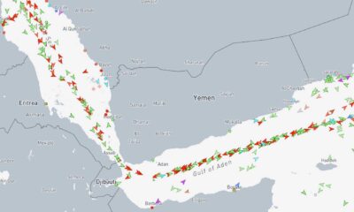 Red Sea Shipping Route Map With Cargo Ships