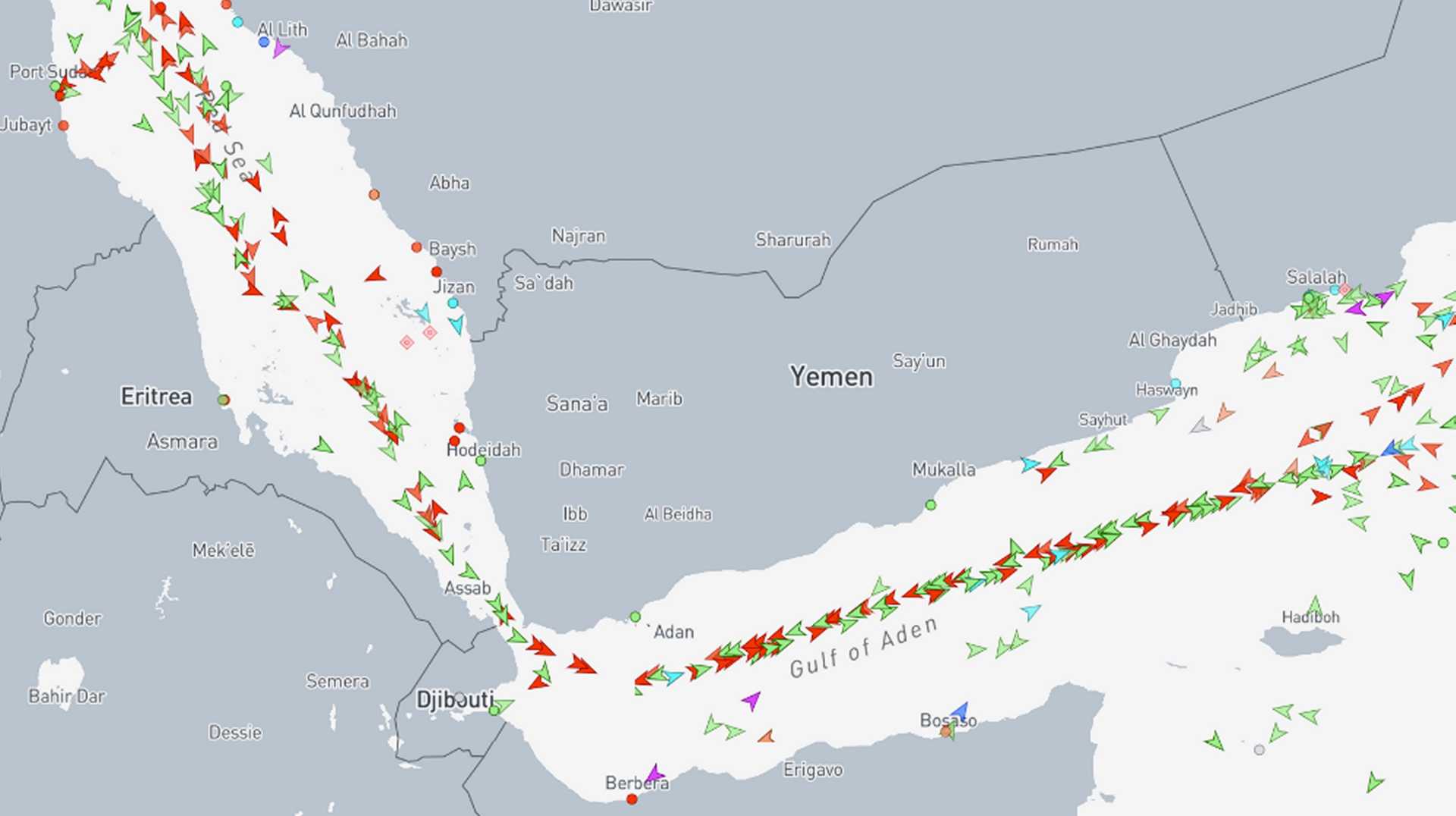 Red Sea Shipping Route Map With Cargo Ships