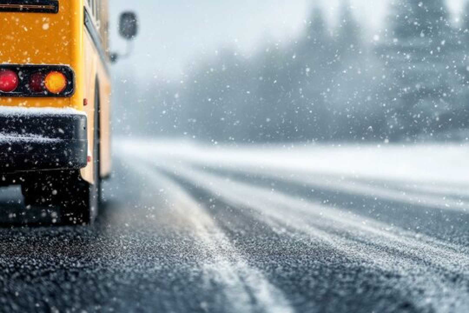 School Bus Snowy Road Winter Weather