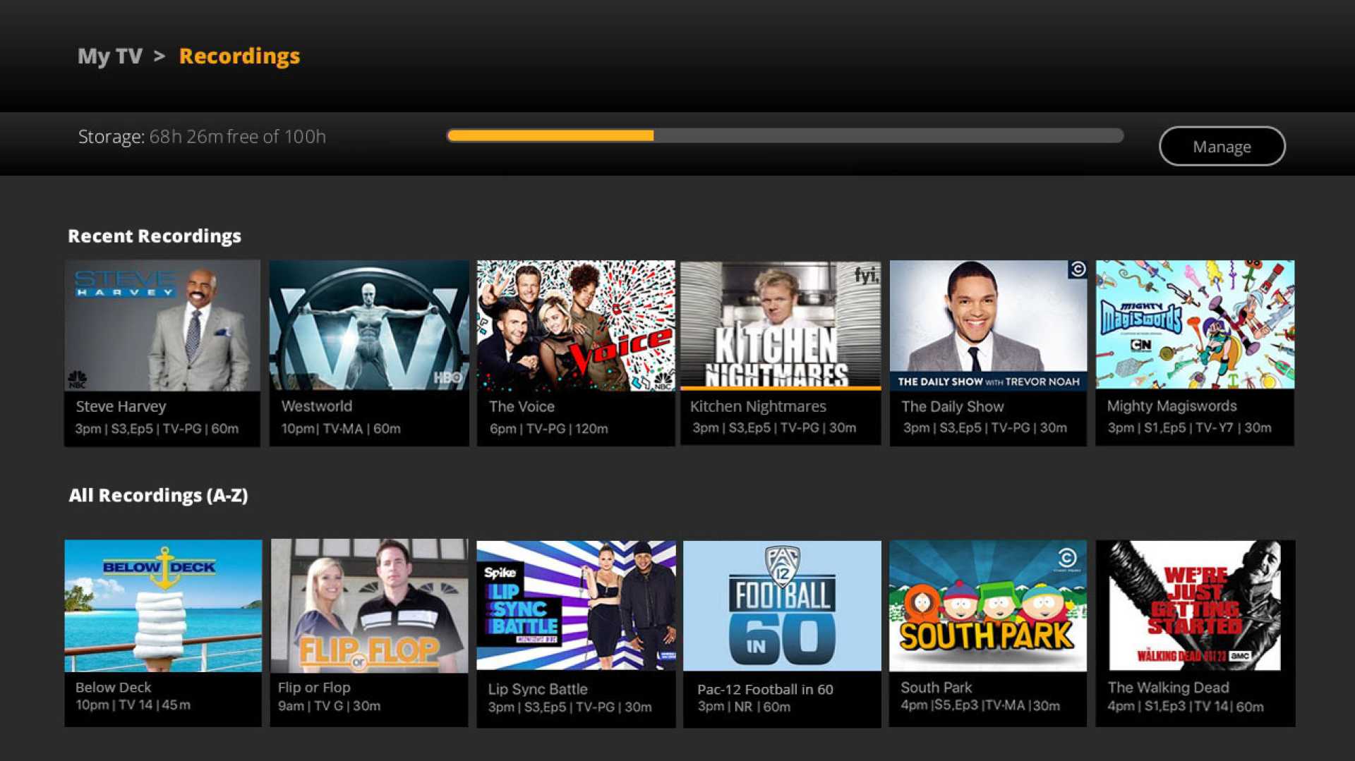 Sling Tv Unlimited Dvr Interface Screenshot