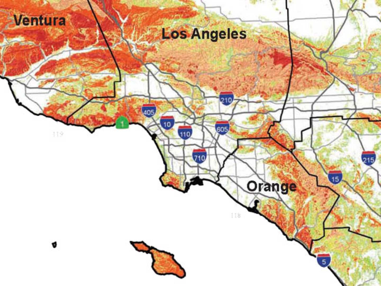 Southern California Wildfires Landslide Risk Map