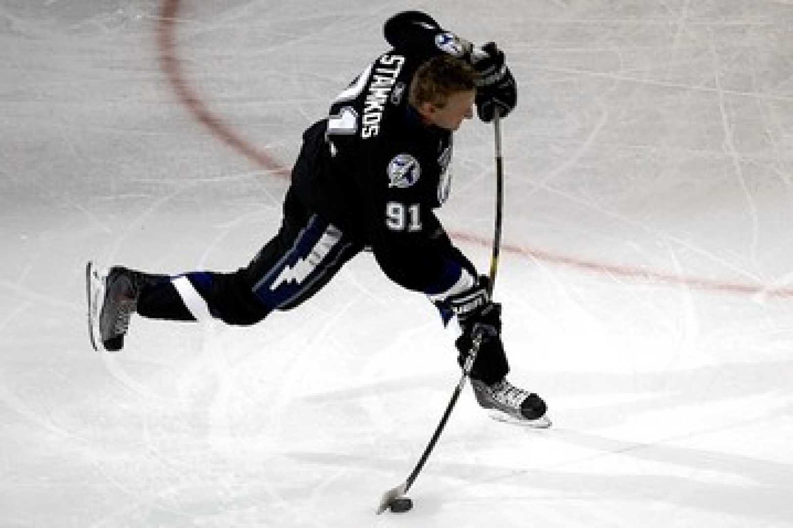 Steven Stamkos Shooting Hockey Puck