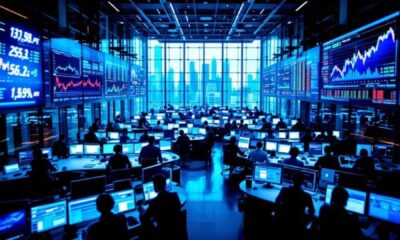 Stock Market Trading Floor With Digital Screens