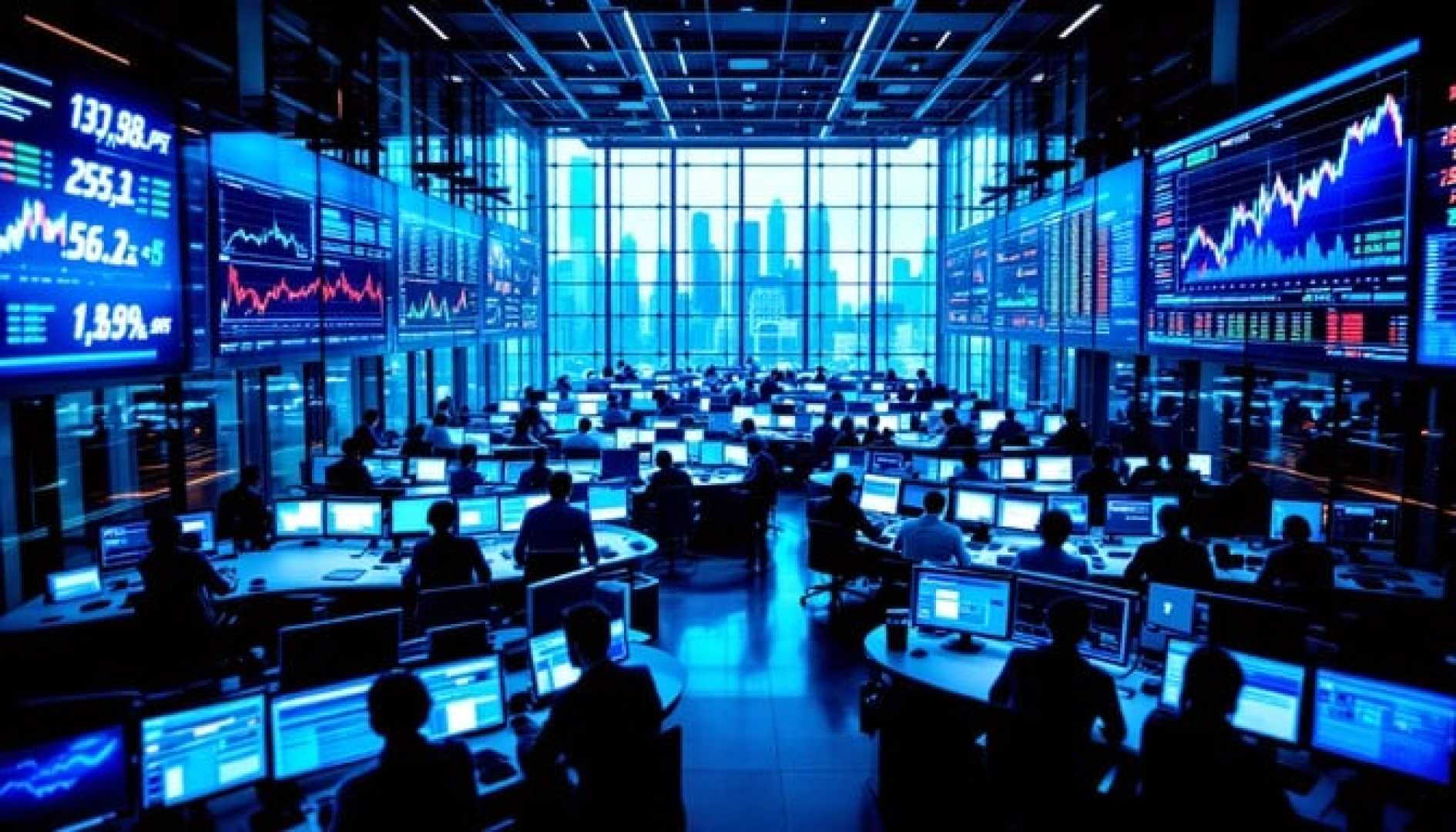 Stock Market Trading Floor With Digital Screens