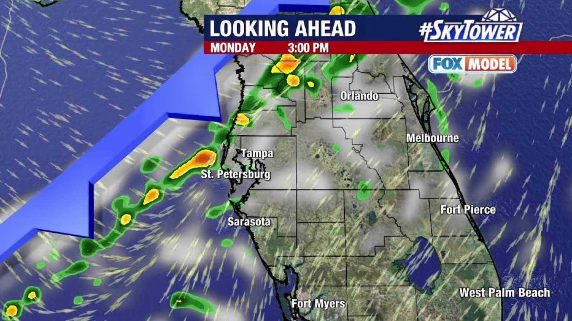 Tampa Bay Weather Forecast Map With Rain And Cold Front