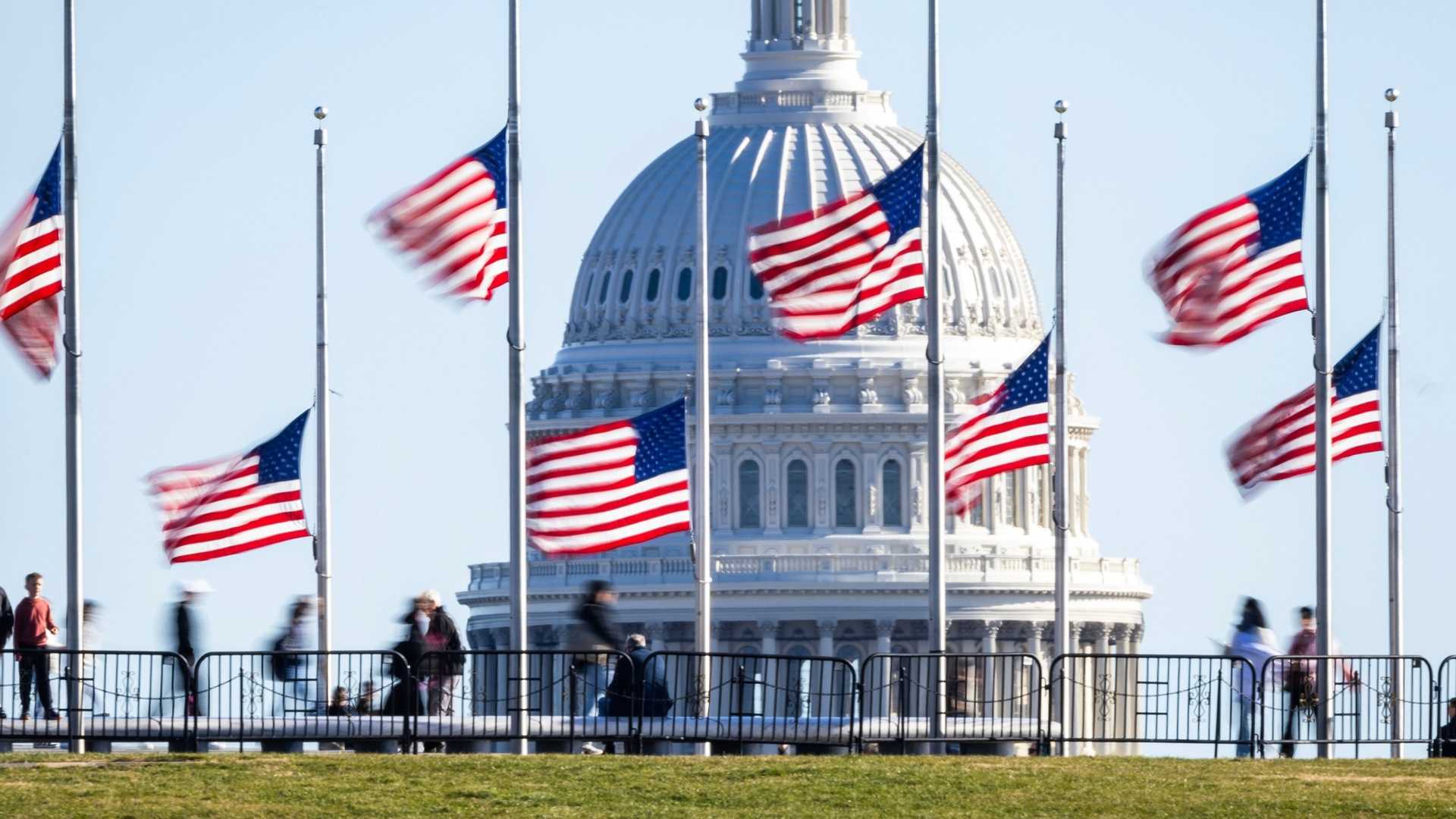 Us Capitol Flag Half Staff Jimmy Carter