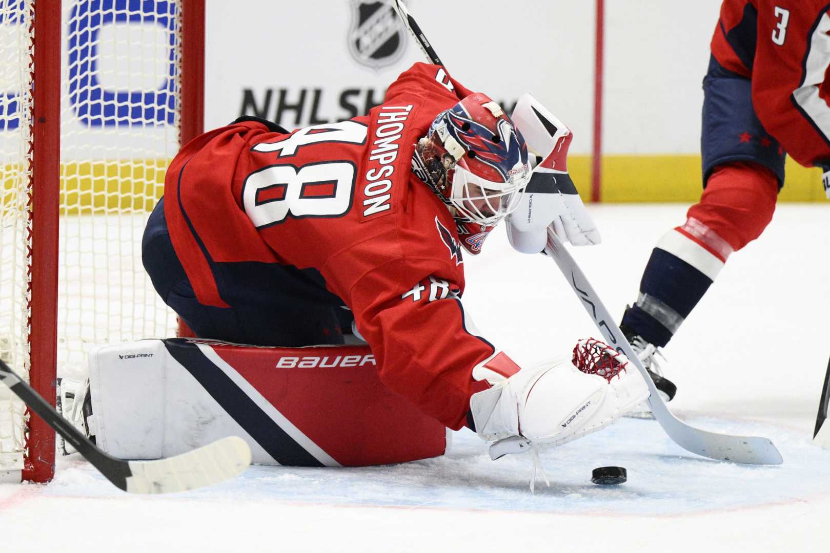 Washington Capitals Goalie Logan Thompson In Action