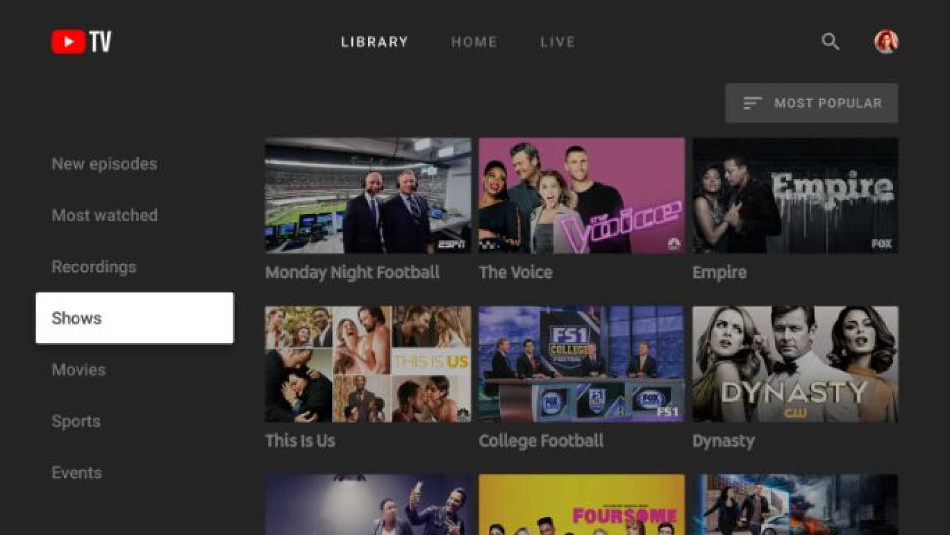 Youtube Tv Streaming Service Interface On Tv Screen