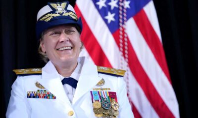 Admiral Linda Fagan In Uniform With American Flag