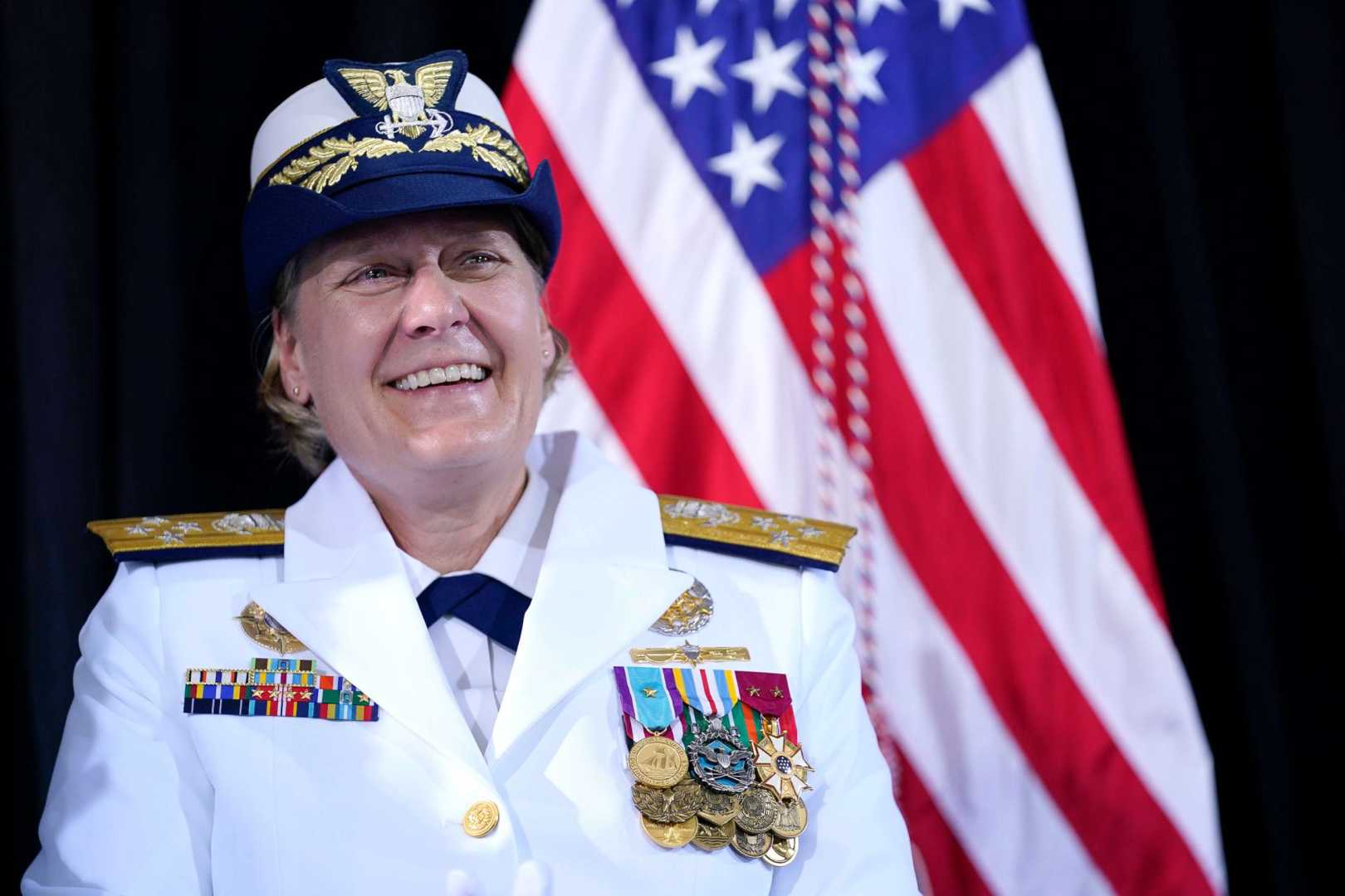 Admiral Linda Fagan In Uniform With American Flag