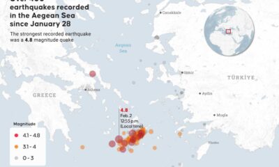 Aegean Sea Earthquake Map With Santorini