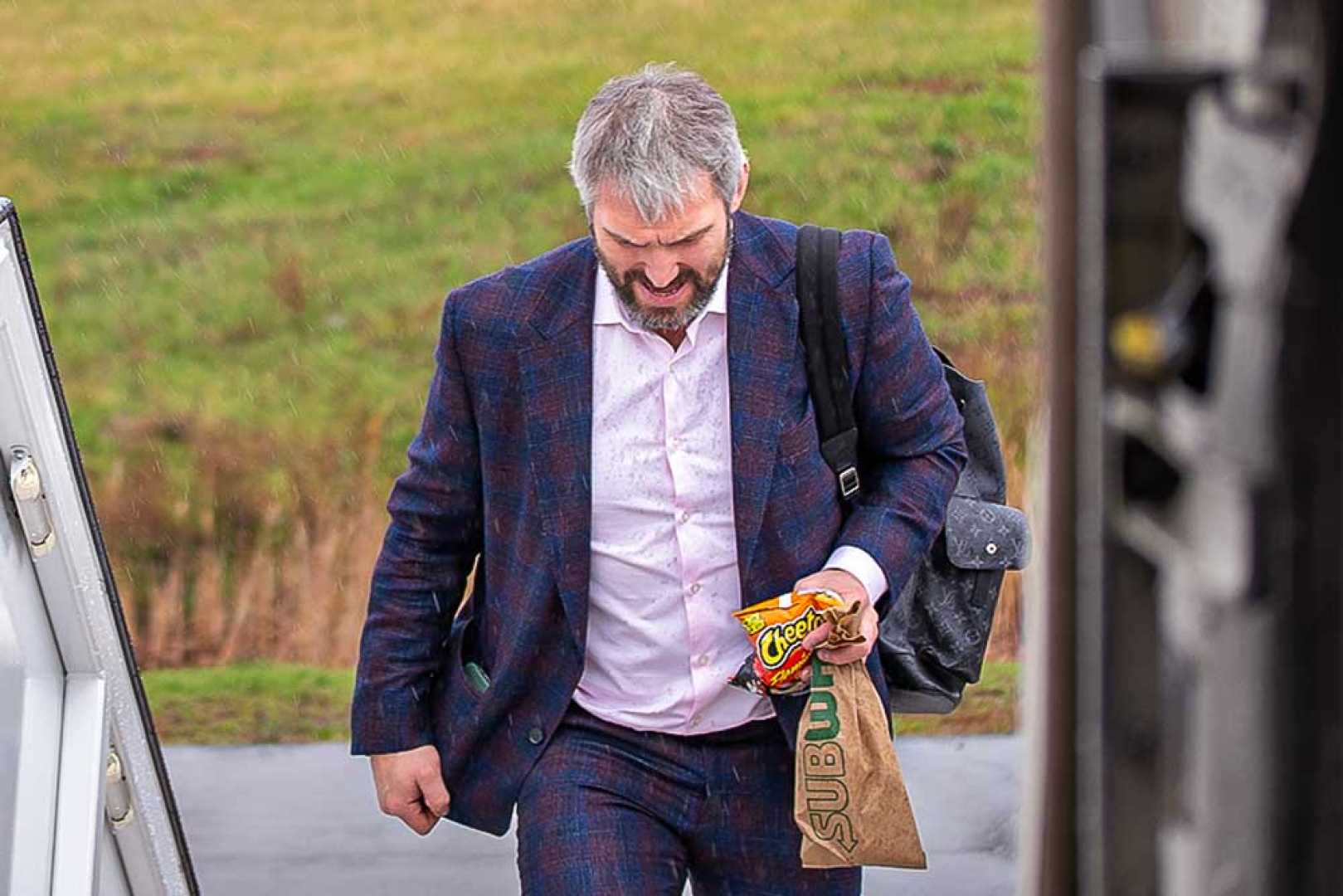 Alex Ovechkin Boarding Plane With Subway Sandwich