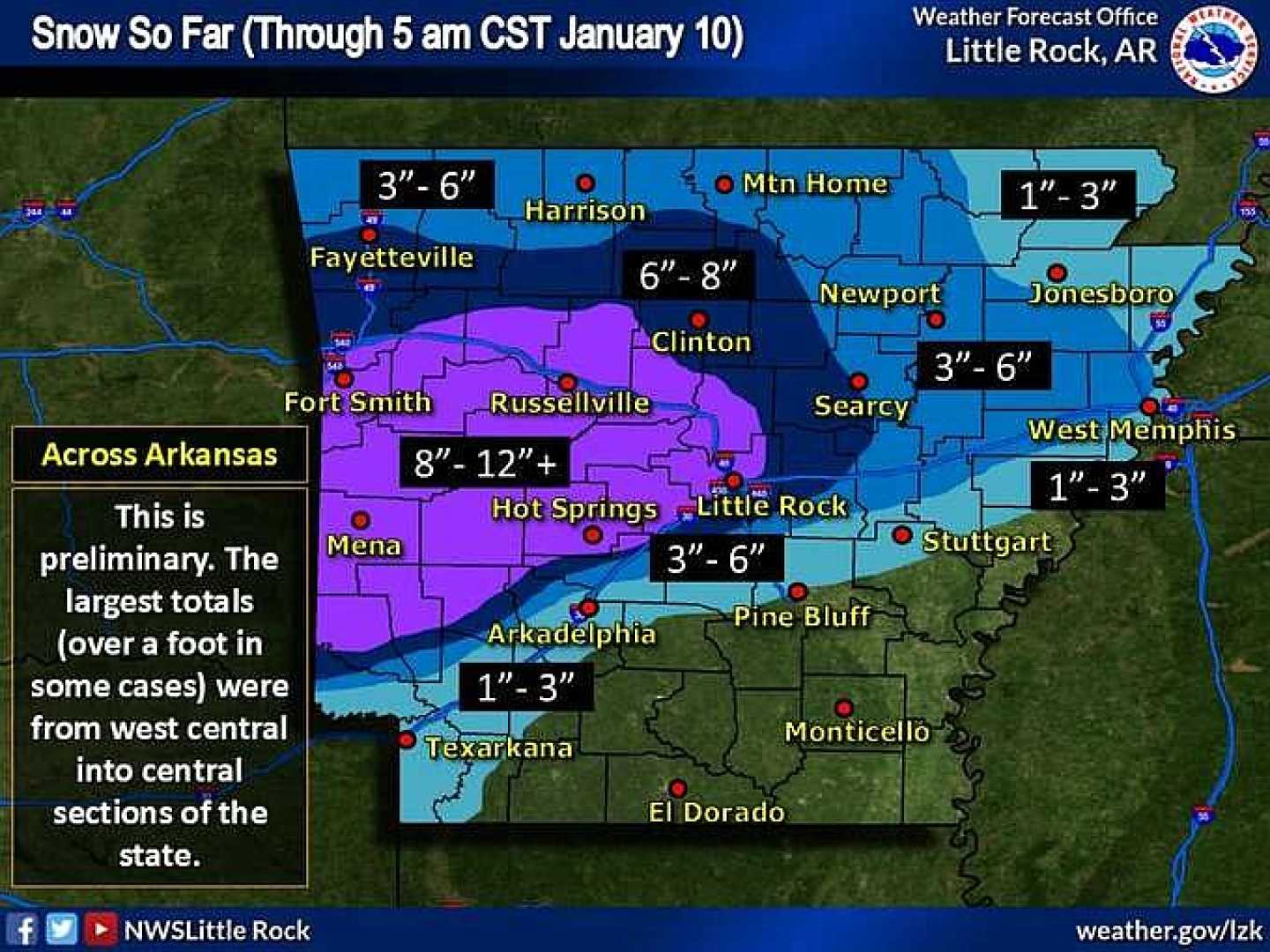 Arkansas Winter Storm Snowfall Accumulation