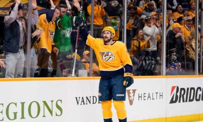 Buffalo Sabres Players Celebrating Goal During Game Against Nashville Predators Bridgestone Arena