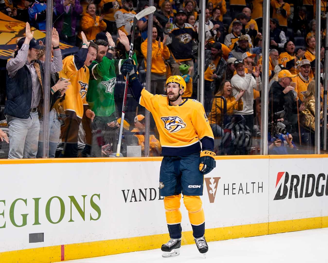 Buffalo Sabres Players Celebrating Goal During Game Against Nashville Predators Bridgestone Arena