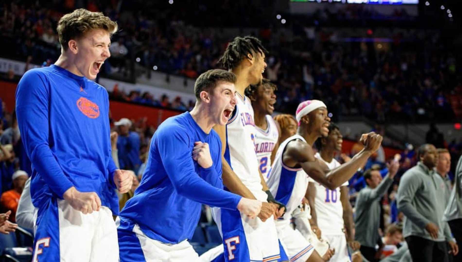 Florida Gators Basketball Players Celebrating During Game