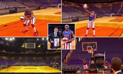 Harlem Globetrotters Players On Court With Snow In Background