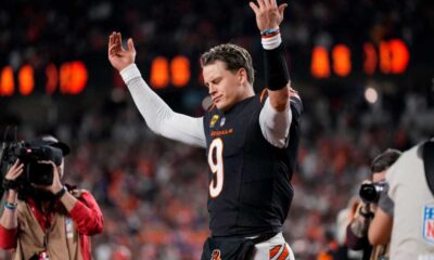 Joe Burrow Cincinnati Bengals Quarterback Celebrating Victory