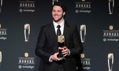 Josh Allen Holding Mvp Trophy At Nfl Honors 2025