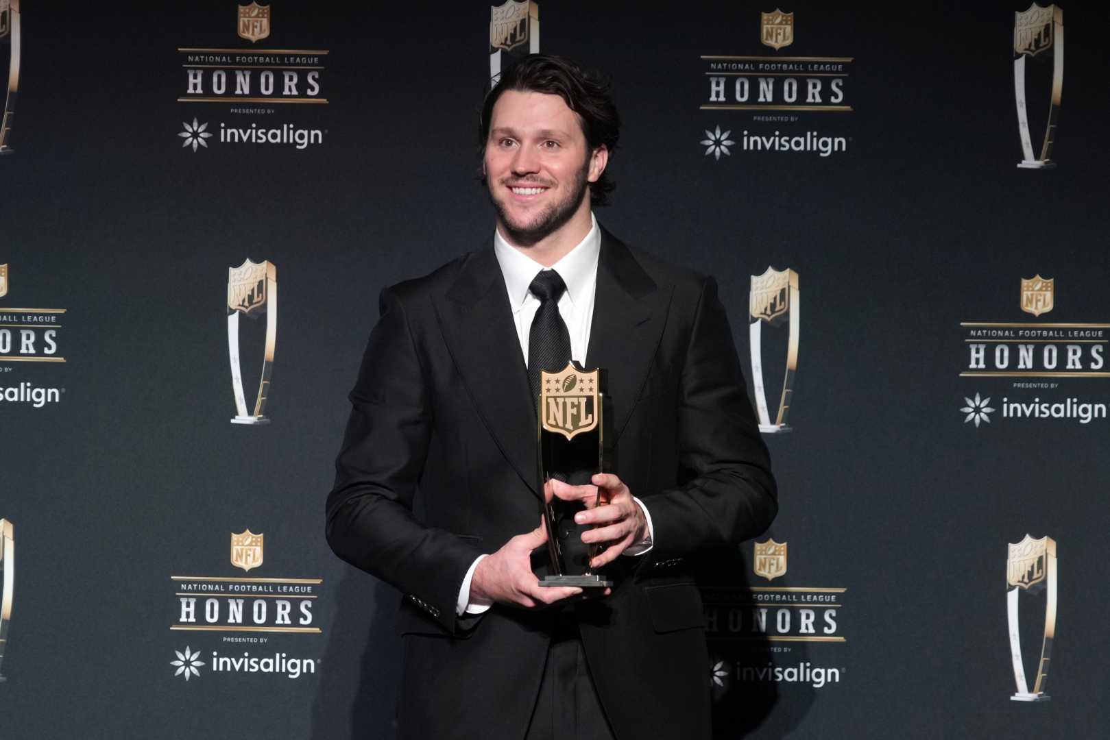 Josh Allen Holding Mvp Trophy At Nfl Honors 2025