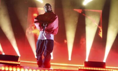 Kendrick Lamar Performing On Stage Super Bowl Halftime Show