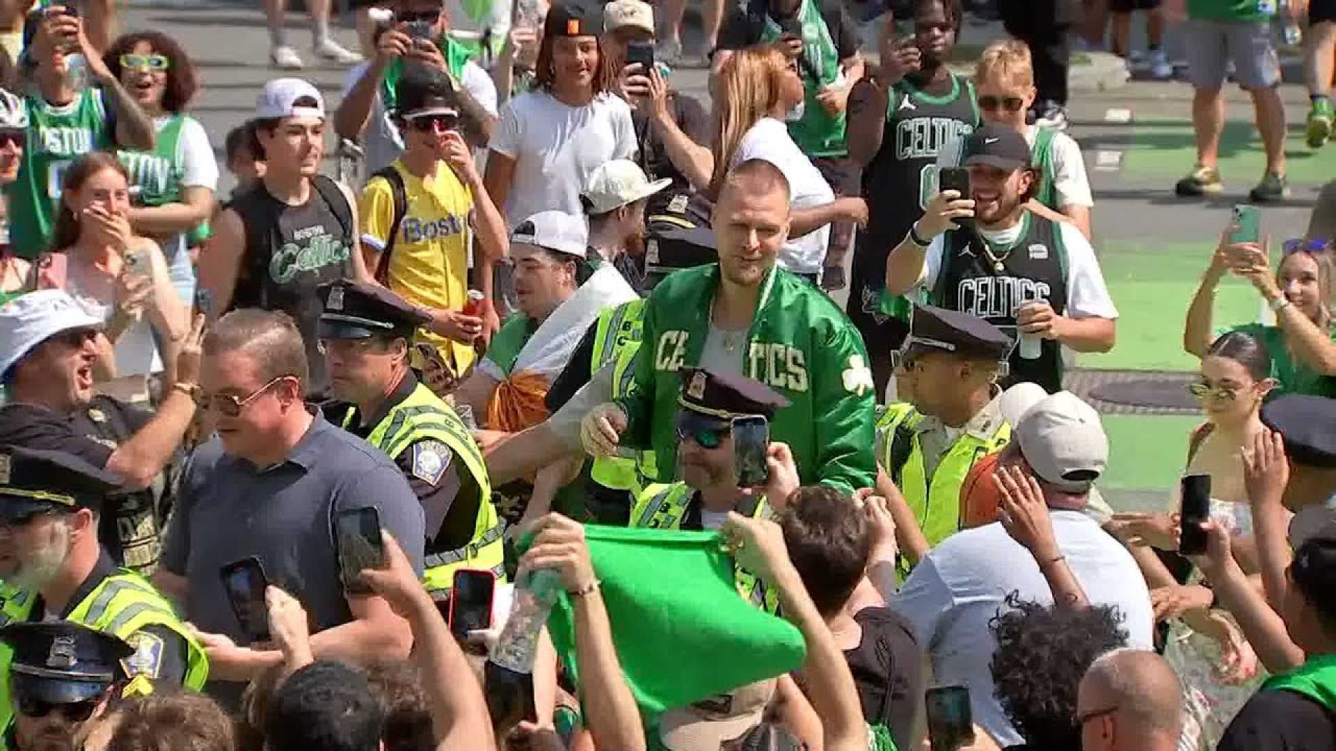 Kristaps Porzingis Boston Celtics Fans Celebration