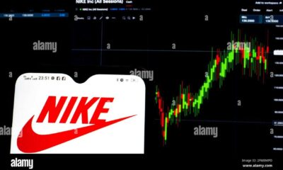 Nike Logo With Stock Market Graphs And Financial Data