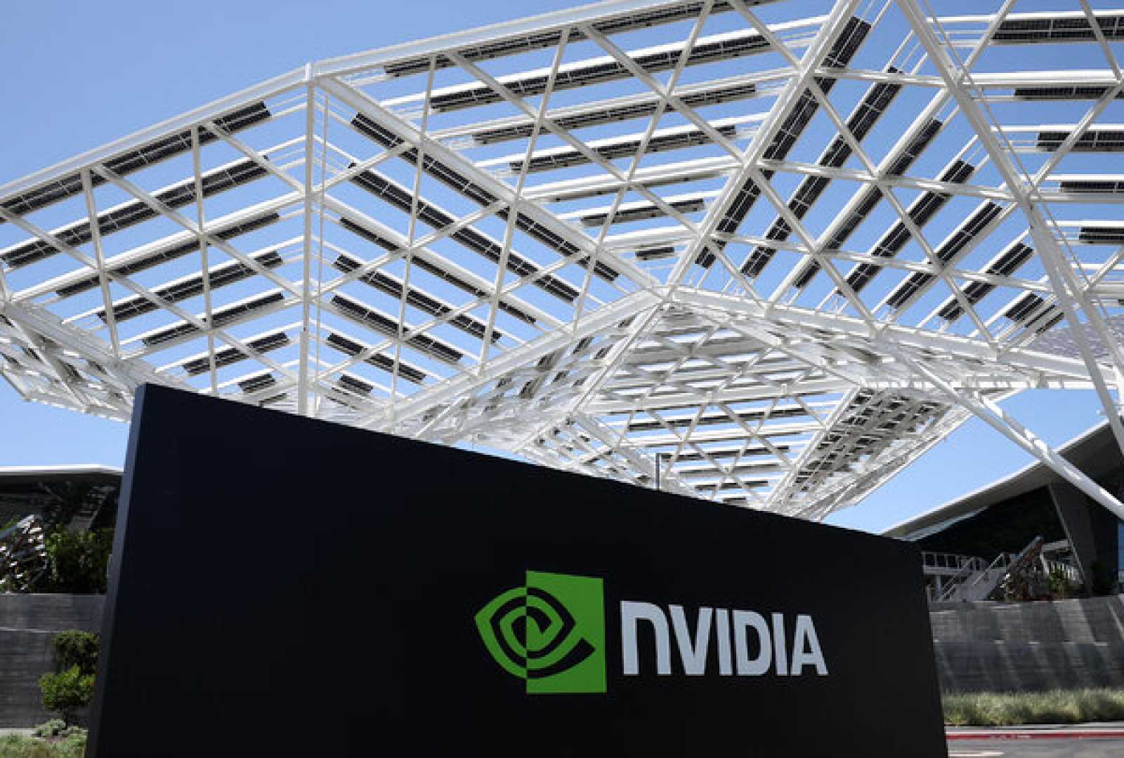 Nvidia Office Building, Stock Market Data Display