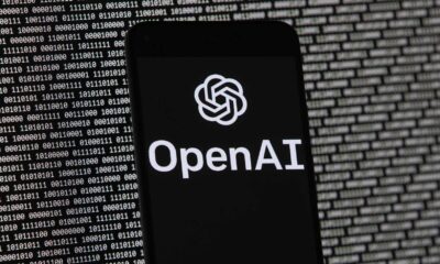 Openai Logo On Mobile With Binary Data Background