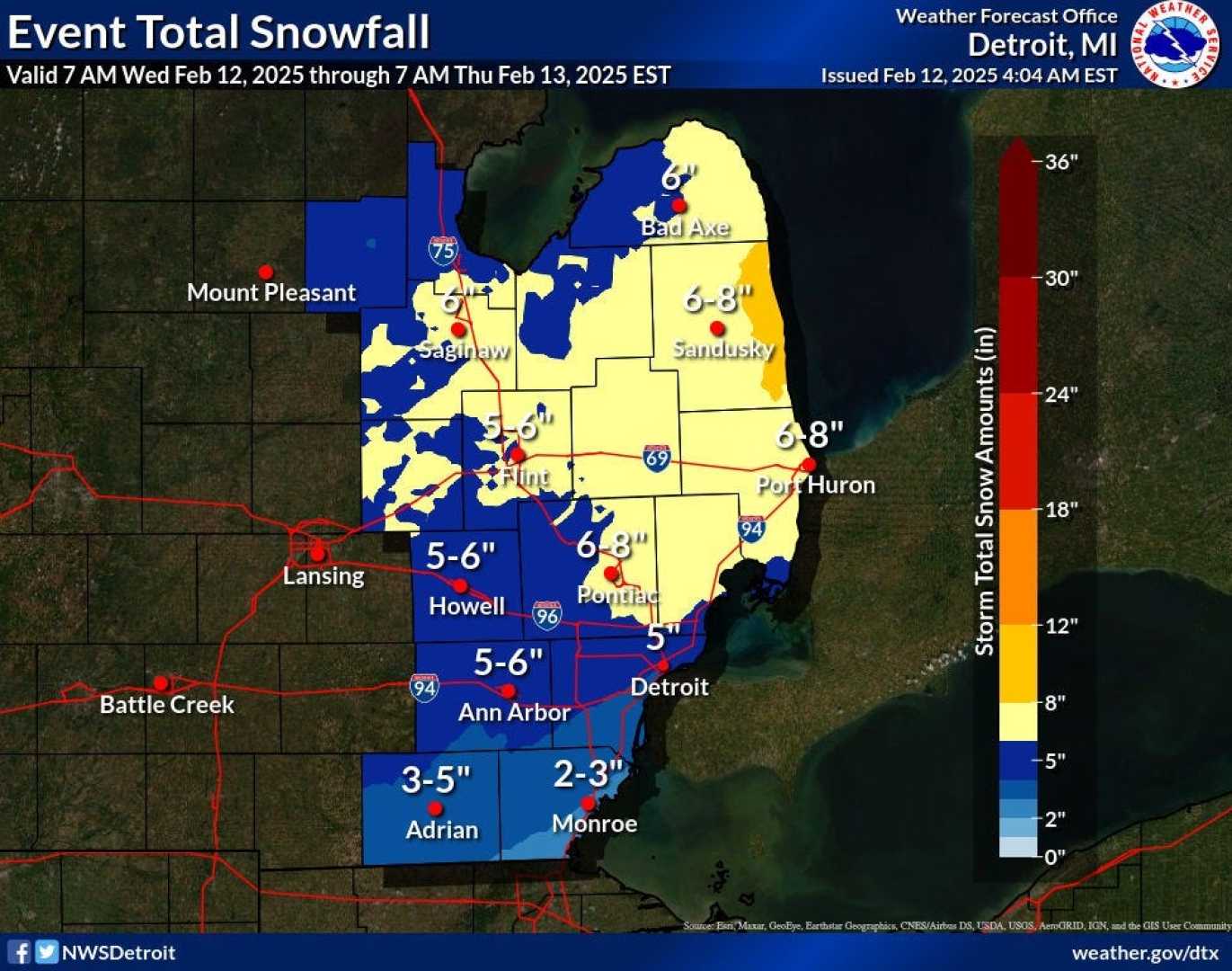 Southeast Michigan Winter Storm Snowfall