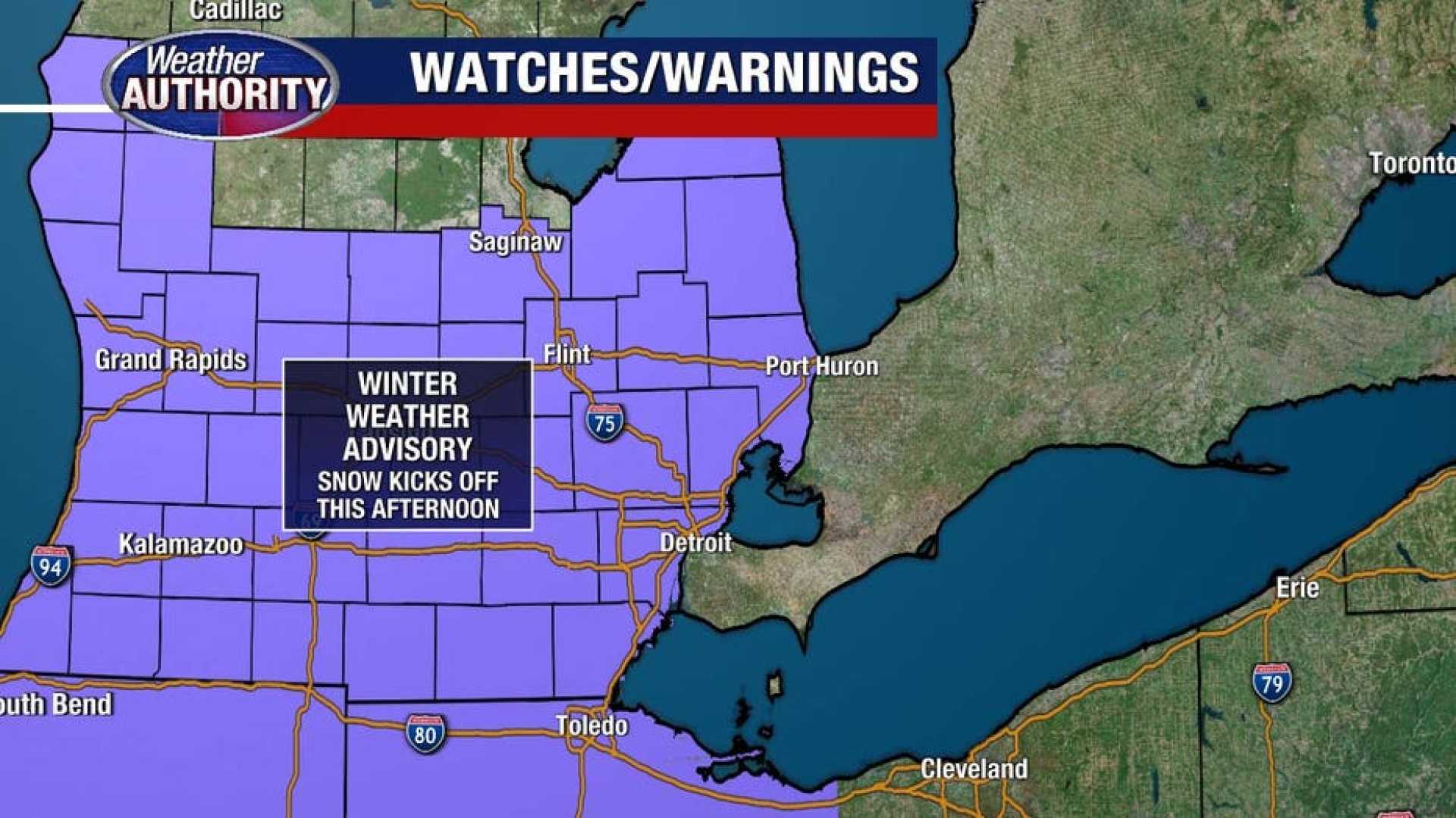 Southeast Michigan Winter Weather Advisory Snow Forecast