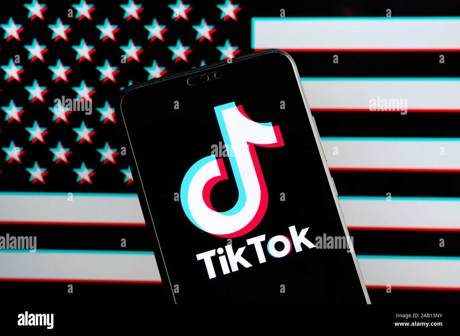 Tiktok App Logo On Smartphone With American Flag