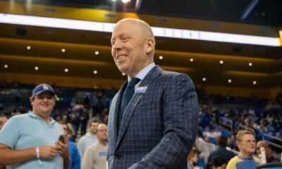 Ucla Basketball Coach Mick Cronin Celebrating A Game