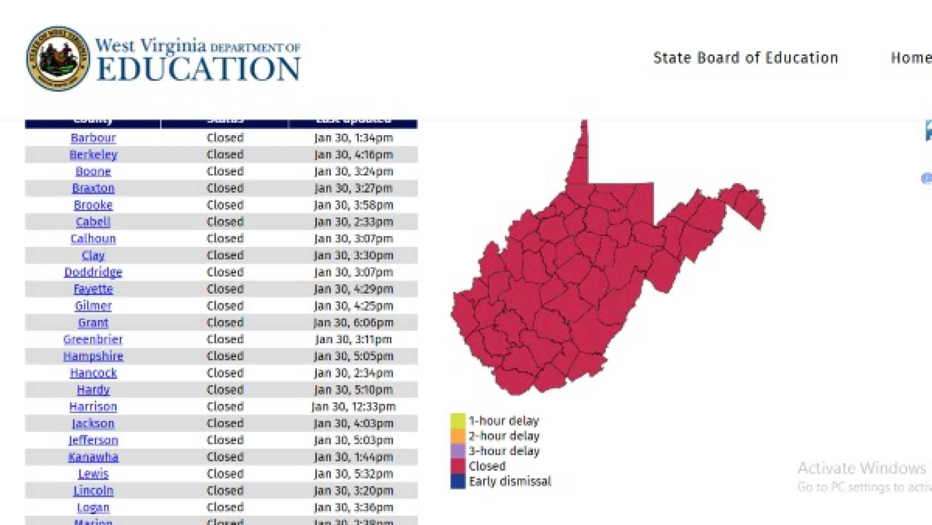 West Virginia Winter Weather School Closures