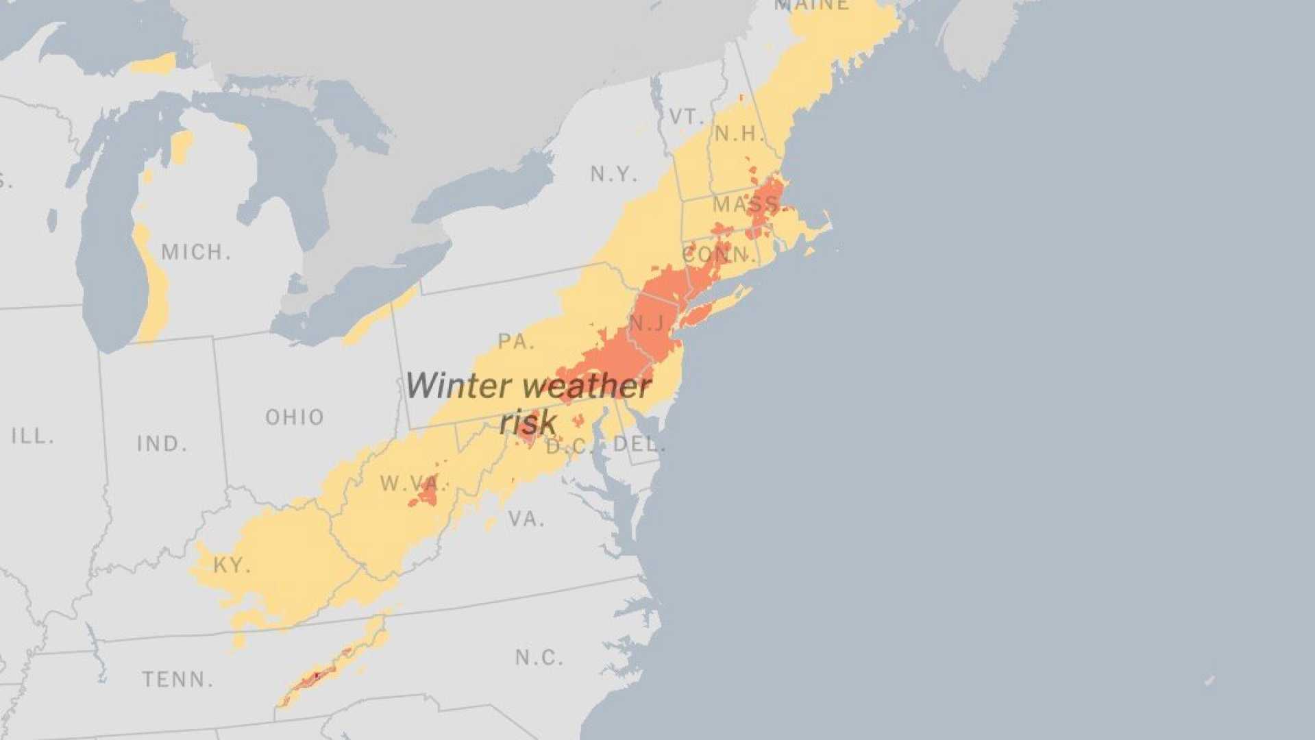 Winter Storm Snow Falling On Northeast Us Cities