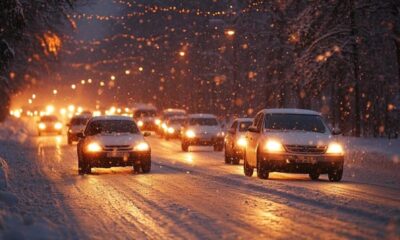 Winter Storm Snow Ice Traffic Headlights Night