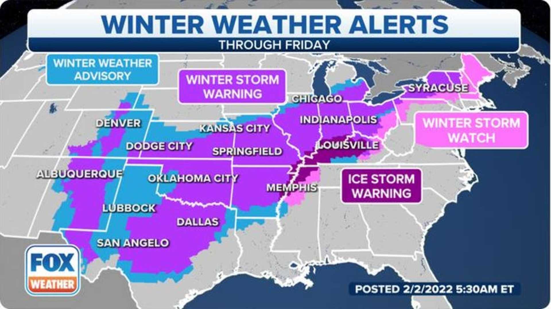 Winter Storms Over Us Map Fox Weather Graphics