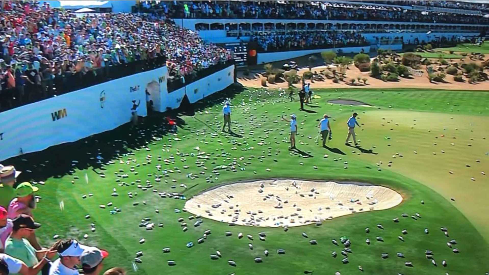 Wm Phoenix Open 16th Hole Crowd Throwing Beer Cans