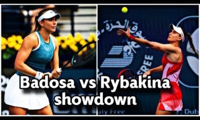 Wta Dubai Tennis Match Badosa Rybakina Action