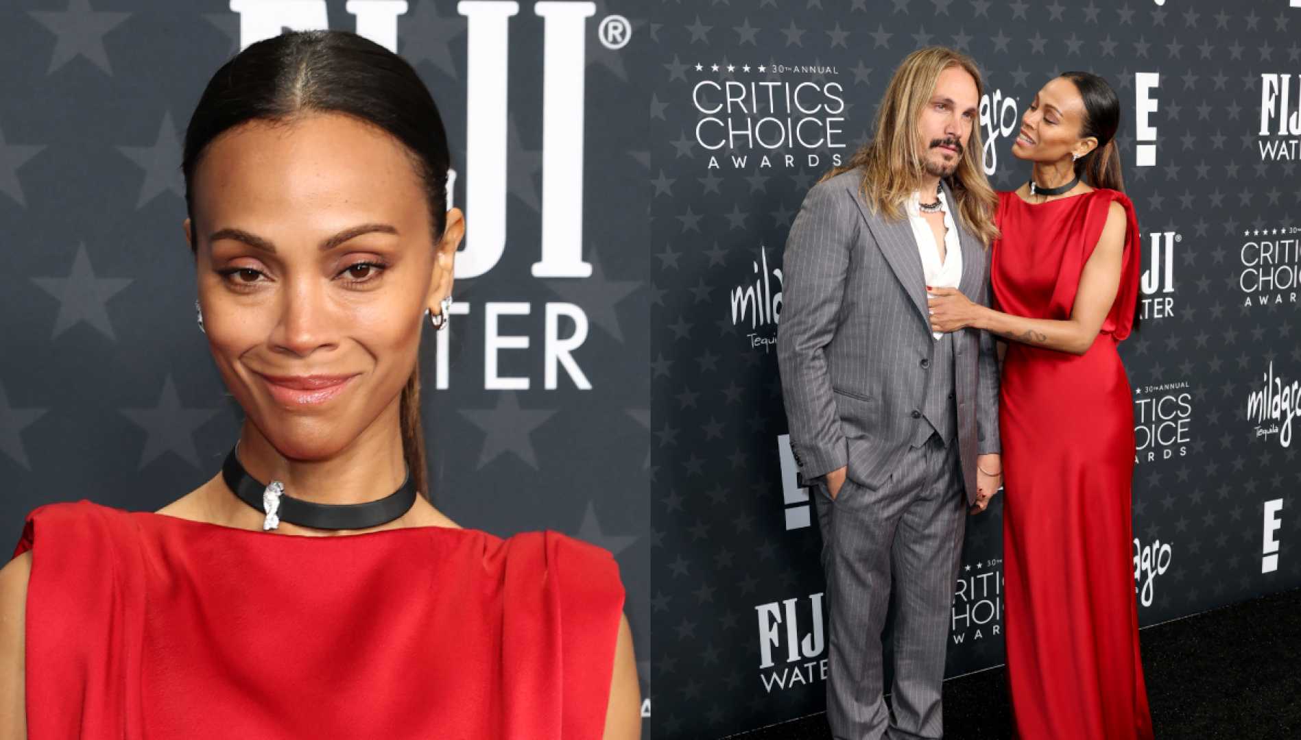 Zoe Saldaña Red Gown Critics Choice Awards 2025