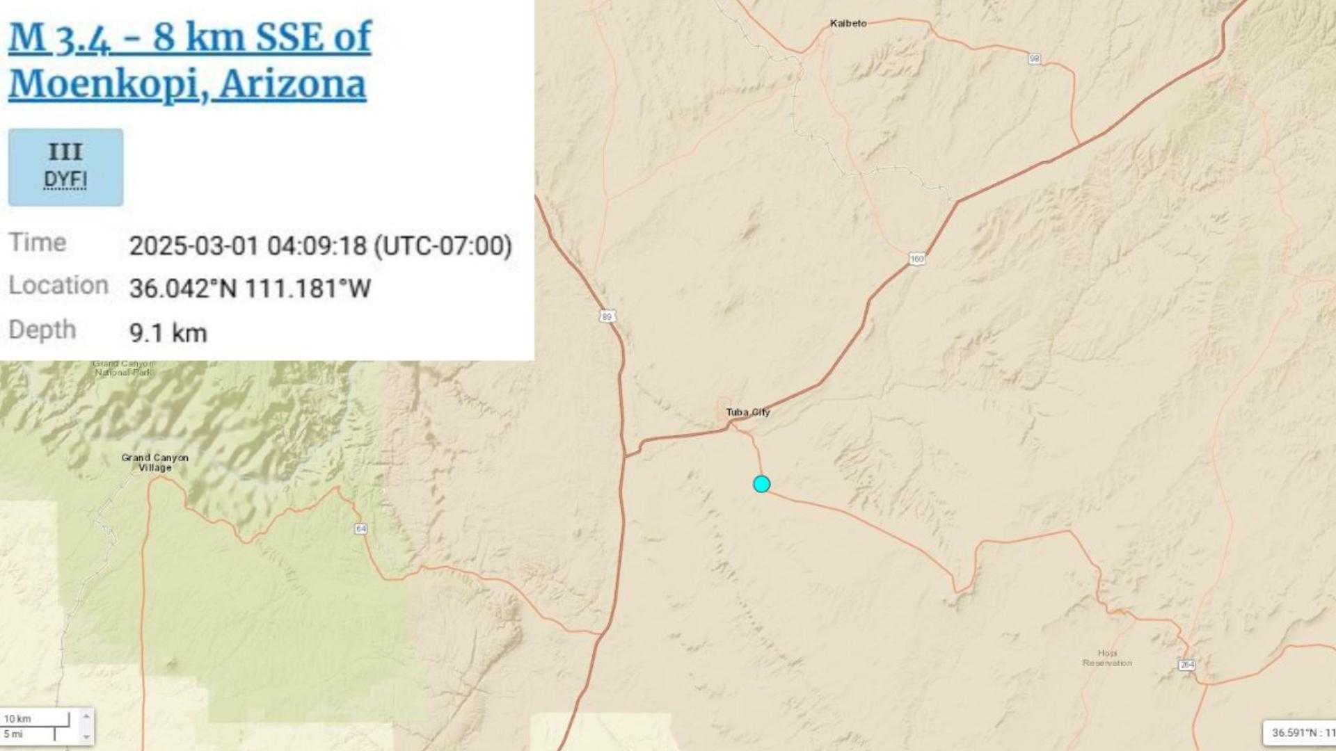 Arizona Earthquake Tuba City Hopi Reservation